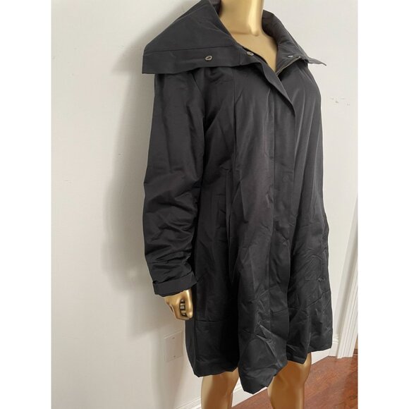 Eileen Fisher Black Weather-Resistant Coat Collar Button zip Closure Micro Liner - Picture 5 of 15